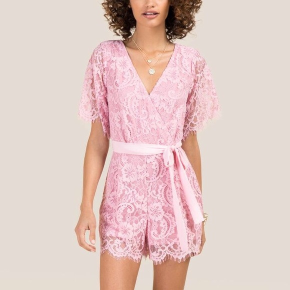 Francesca's Collections Pants - FRANCESCA PINK ALL OVER LACE V-NECK ROMPER MEDIUM